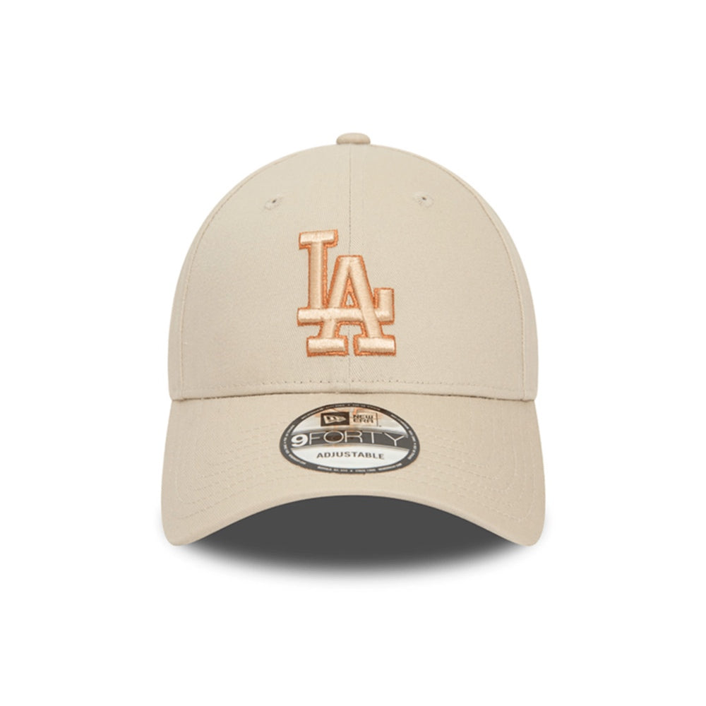 NEW ERA 9FORTY MLB LA DODGERS GORRA BASICA AJUSTABLE BEIGE LOGO METALLIC