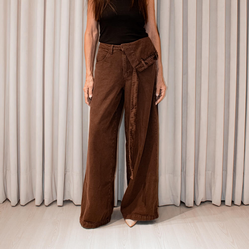 DO OVER LAB ASSYMETRIC PANTALON CAFE