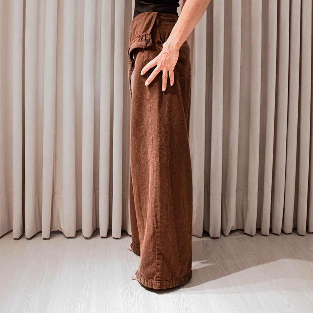 DO OVER LAB ASSYMETRIC PANTALON CAFE