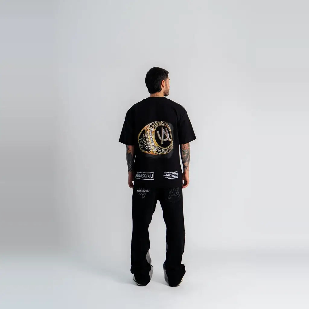 AURUM GEMS & STONES AU RING CAMISETA OVERSIZED NEGRA