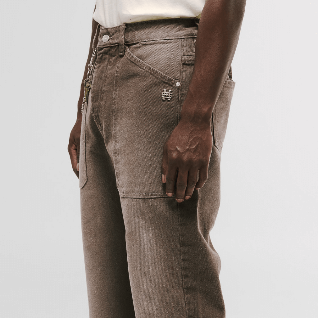 MONOIC RECORDS POCKET STRAIGHT JEANS CAFE DESGASTADO