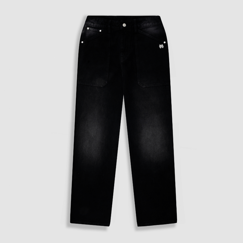 MONOIC RECORDS POCKET STRAIGHT JEANS NEGRO DESGASTADO