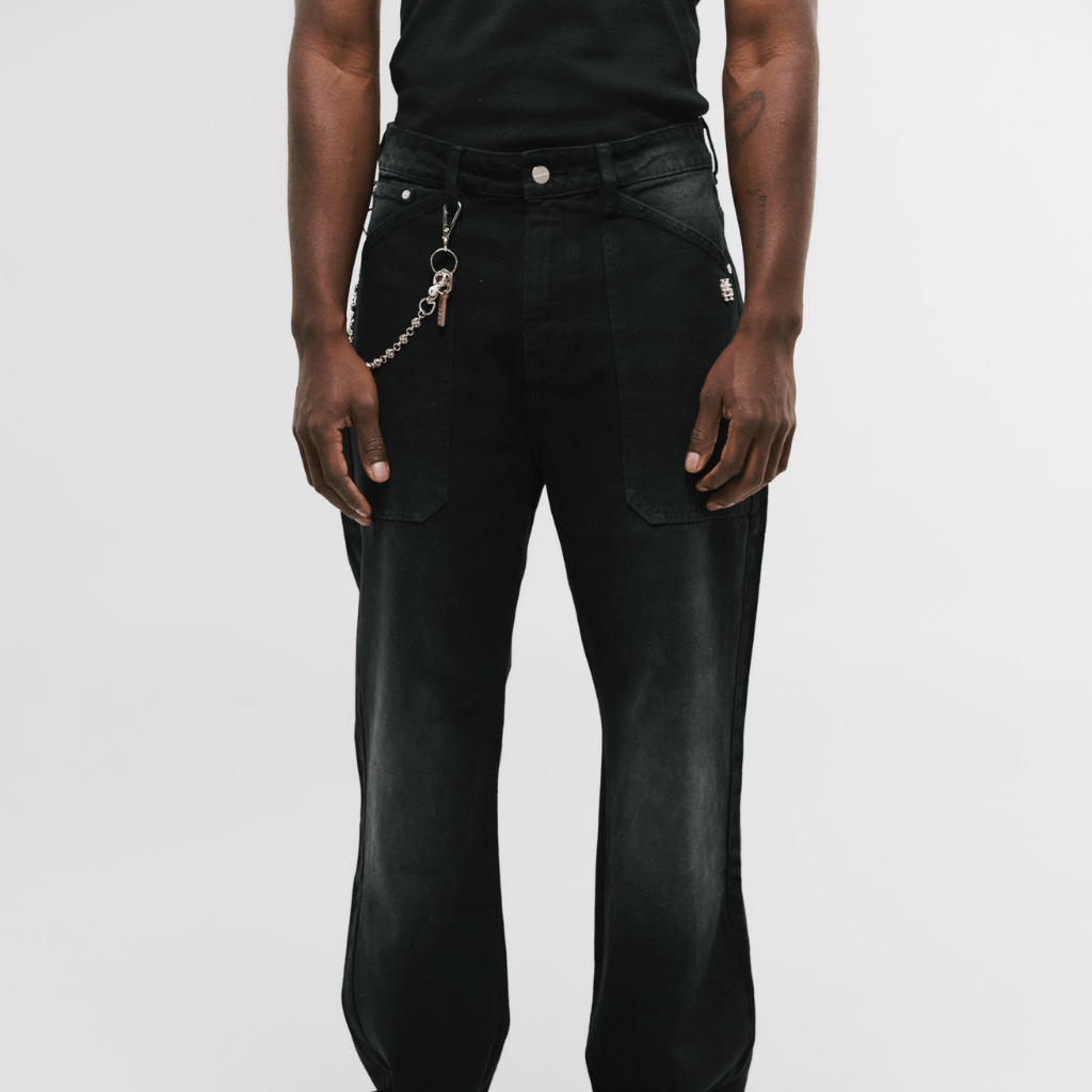 MONOIC RECORDS POCKET STRAIGHT JEANS NEGRO DESGASTADO