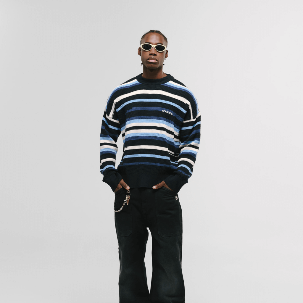 MONOIC RECORDS SACO TEJIDO AZUL / CREMA / NEGRO