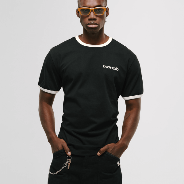 MONOIC RECORDS CAMISETA RINGER FIT NEGRA / BLANCO