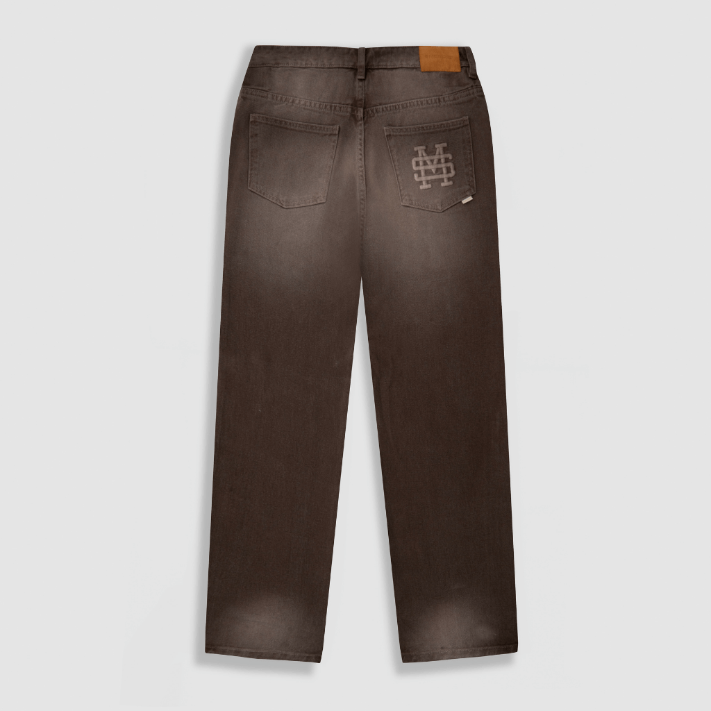 MONOIC RECORDS POCKET STRAIGHT JEANS CAFE DESGASTADO