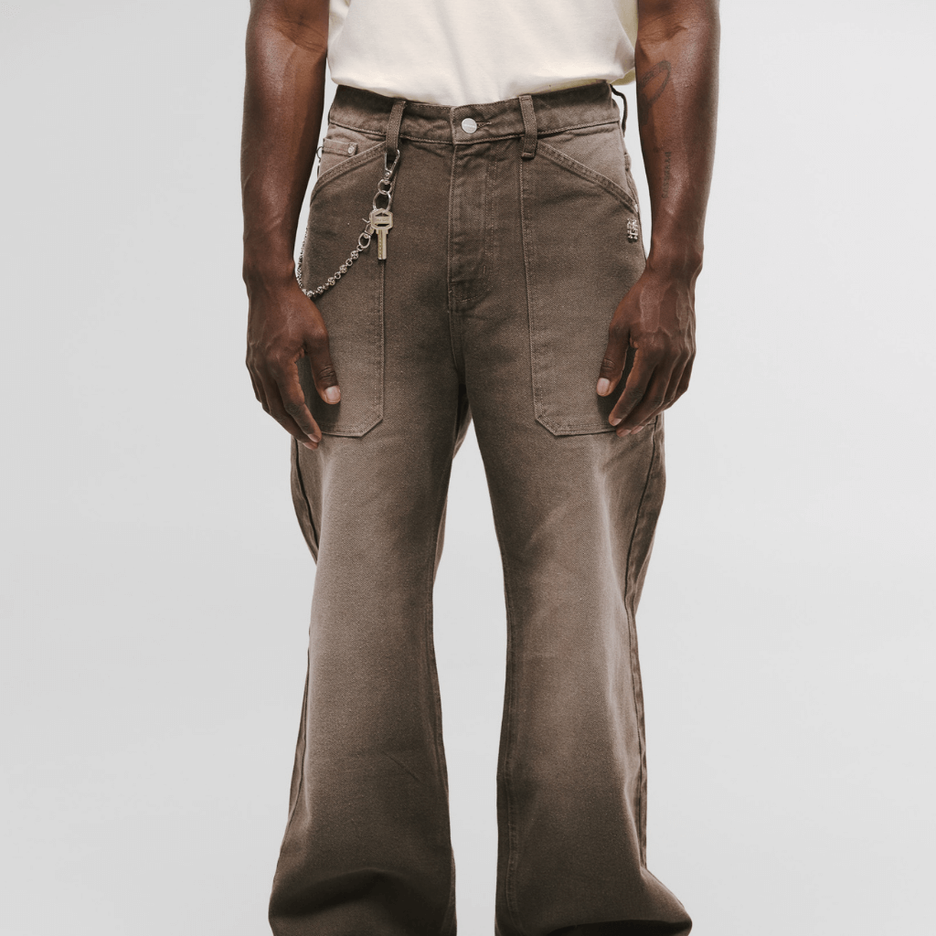 MONOIC RECORDS POCKET STRAIGHT JEANS CAFE DESGASTADO