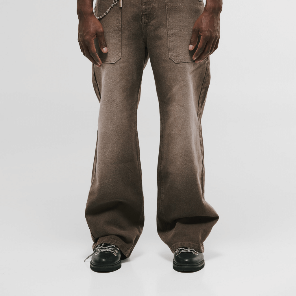 MONOIC RECORDS POCKET STRAIGHT JEANS CAFE DESGASTADO