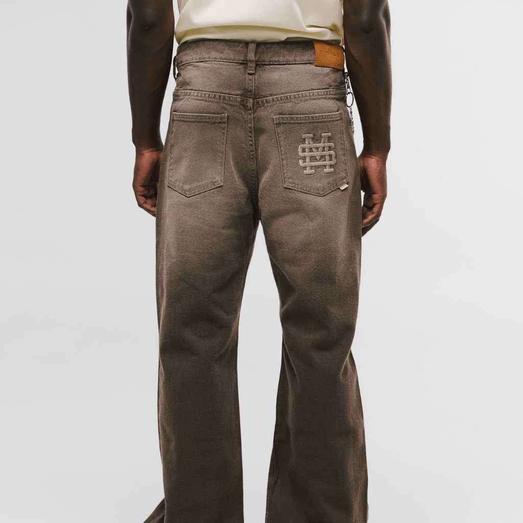 MONOIC RECORDS POCKET STRAIGHT JEANS CAFE DESGASTADO