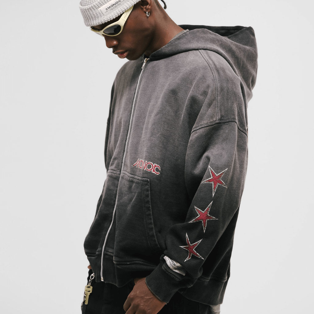 MONOIC RECORDS BUZO DE CIERRE MONOIC NECORDS NEGRO DESGASTADO