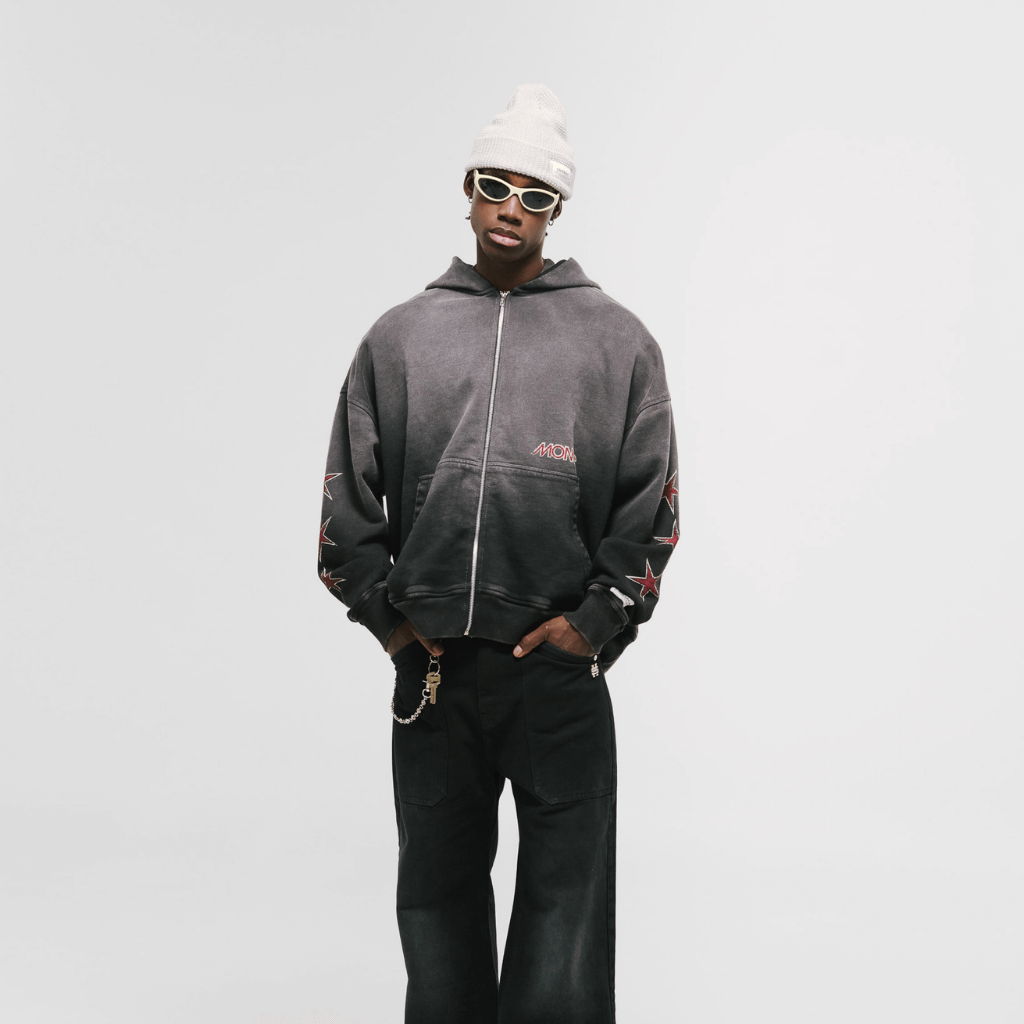 MONOIC RECORDS BUZO DE CIERRE MONOIC NECORDS NEGRO DESGASTADO