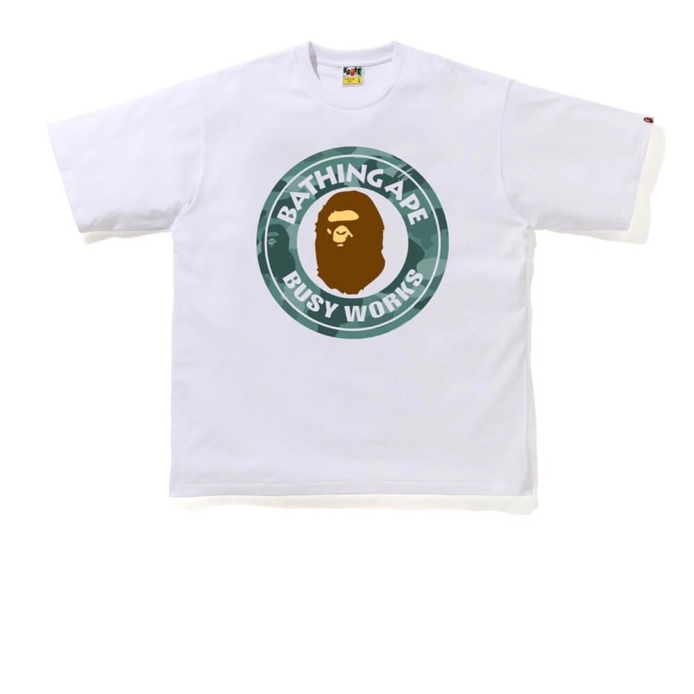 BAPE COLOR CAMO GREEN BUSY WORKS WHITE T-SHIRT 
